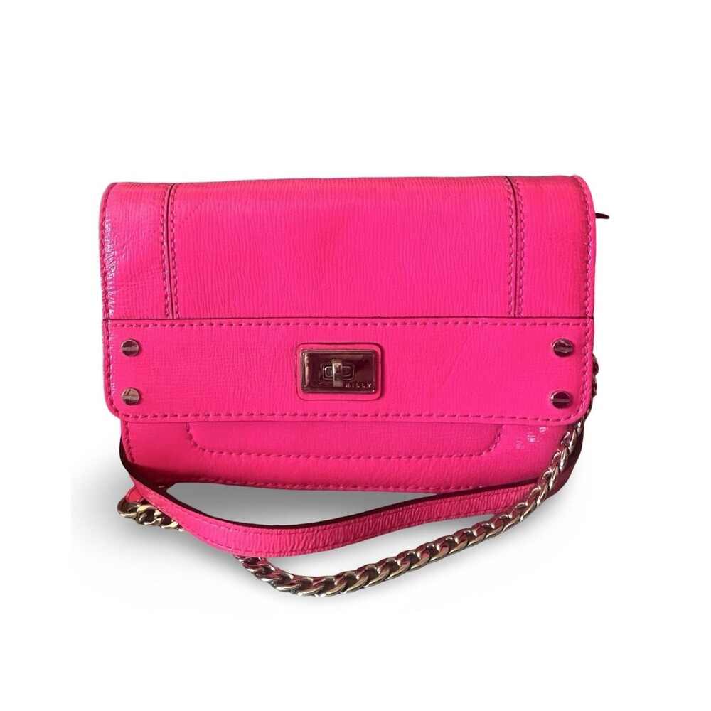 Milly New York Bright Pink Barbiecore Chain Leather Crossbody bag